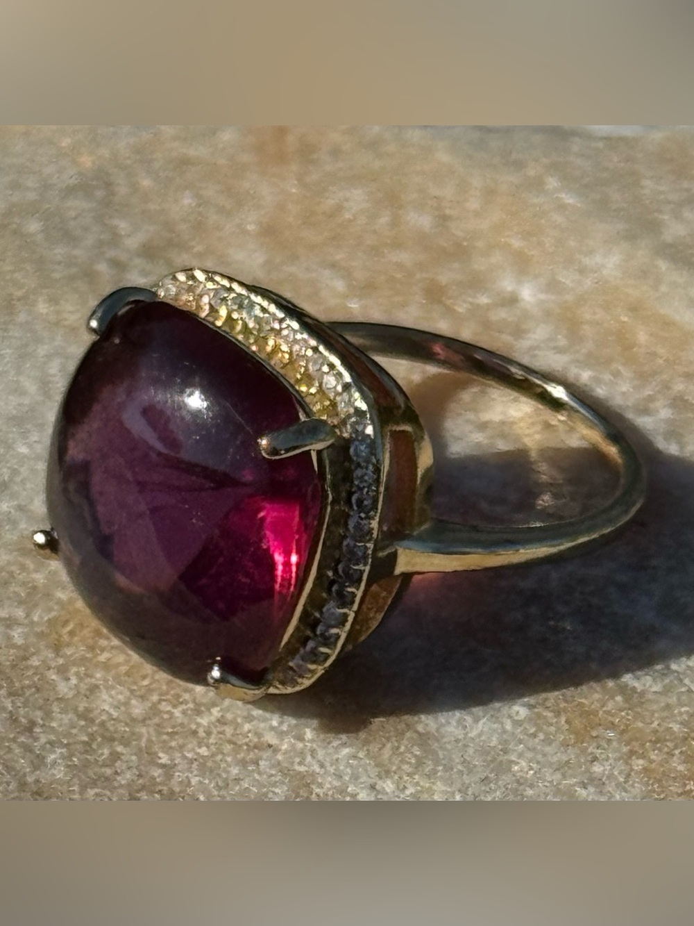 Modern Cocktail Purple Cabochon Cushion Cut Ring 8